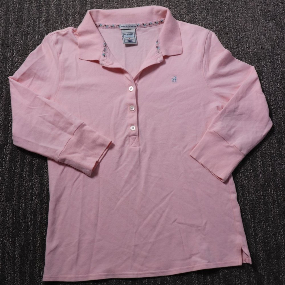 Old Navy Juniors Medium Pink 3/4 Sleeve Collared Top